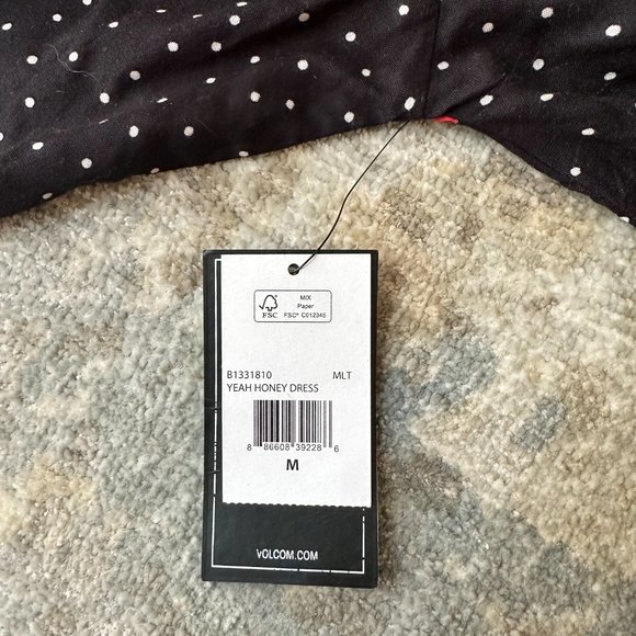 NWT Volcom Button Front Black Floral Polka Dot Dress - Picture 2 of 4